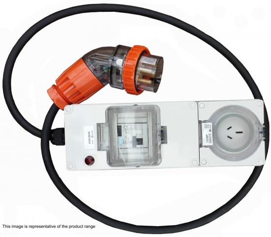 3 Phase to single phase adaptor - 10A 3 phase to 1x10 Amp RCBO Protected Outlet.